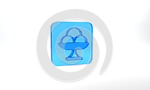 Blue Ice cream in the bowl icon isolated on grey background. Sweet symbol. Glass square button. 3d illustration 3D