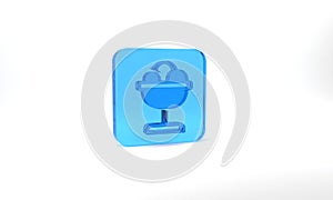 Blue Ice cream in the bowl icon isolated on grey background. Sweet symbol. Glass square button. 3d illustration 3D
