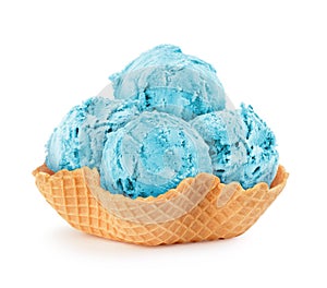 Blue ice cream in a waffle basket