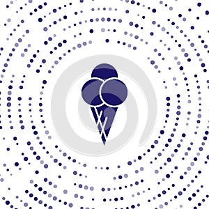 Blue Ice cream in waffle cone icon isolated on white background. Sweet symbol. Abstract circle random dots. Vector