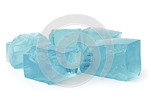 Blue ice cubes, close up.