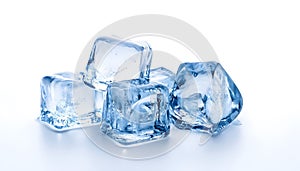 Blue ice cubes isolated on white background