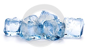 Blue ice cubes isolated on white background