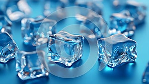 Blue ice cubes isolated on white background