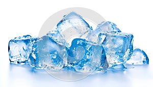 Blue ice cubes isolated on white background