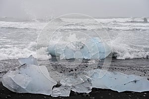 blue ice at the Diamond Beach in Iceland