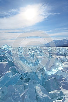 Blue ice field with big blocks