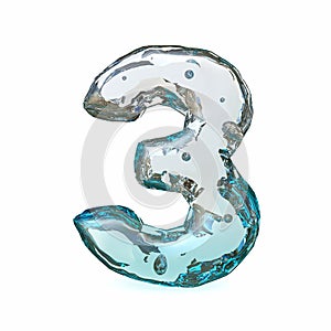 Blue ice font Number 3 THREE 3D