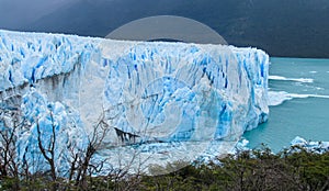 Blue ice glaciar Perito Moreno in Patagonia