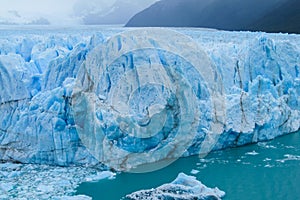 Blue ice glaciar Perito Moreno in Patagonia