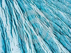 Blue ice glaciers with crevasses