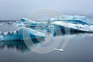 Blue ice of the Jokulsarlon Glacier Lagoon, amazing nature of Iceland