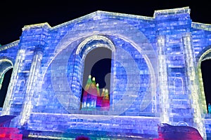 The blue ice lantern of wall in the park