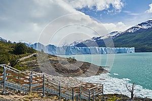 Blue ice of Perito Moreno Glacier in Glaciers national park in Patagonia