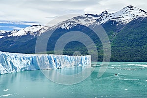 Blue ice of Perito Moreno Glacier in Glaciers national park in Patagonia