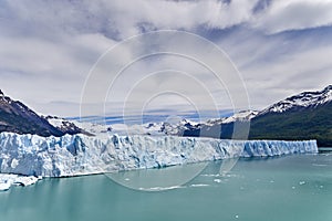 Blue ice of Perito Moreno Glacier in Glaciers national park in Patagonia