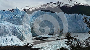 Blue ice of Perito Moreno Glacier in Glaciers national park in Patagonia