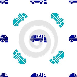 Blue Ice resurfacer icon isolated seamless pattern on white background. Ice resurfacing machine on rink. Cleaner for ice rink and