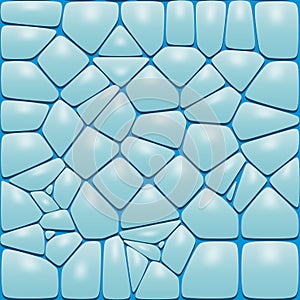 Blue ice stone seamless pattern. Large road or wall cobblestone background