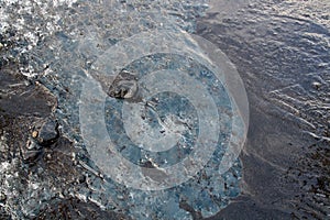 Blue ice and volcanic ashes. photo