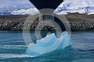 Blue iceberg floating at Jokulsarlon Glacier Lagoon in Iceland