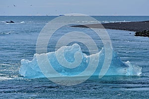 Blue iceberg floating at Jokulsarlon Glacier Lagoon in Iceland