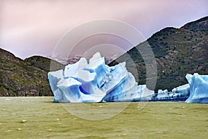 Blue Iceberg Grey Lake Glacier Torres del Paine National Park Chile