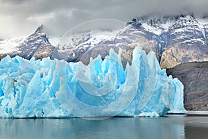 Blue icebergs at Grey Glacier in Torres del Paine