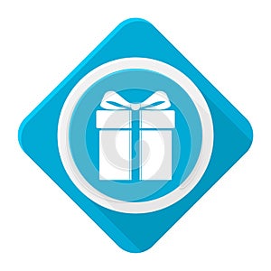 Blue icon gift box with long shadow