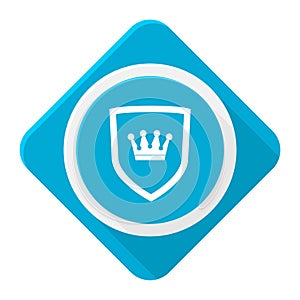 Blue icon shield crown with long shadow