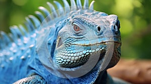Blue Iguana closeup head, Blue Iguana, Grand Cayman Blue Iguana, blurred background. generative ai