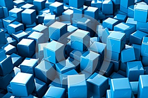 A blue image of many cubes with a blue background.