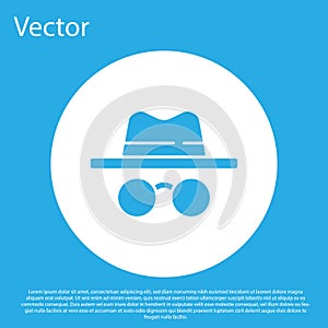 Blue Incognito mode icon isolated on blue background. White circle button. Vector