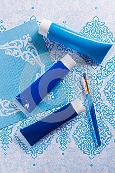 Blue, indigo, cobalt colours - home interieur design concept, on photo