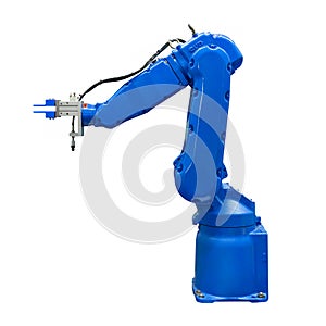 Blue industry robotic arm isolated included clipping path