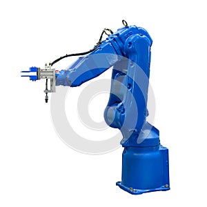 Blue industry robotic arm isolated included clipping path photo