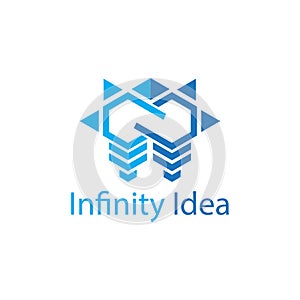 Blue infinity idea with light bulb logo concept