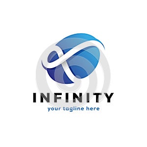 Blue infinity logo in an ellipse shape