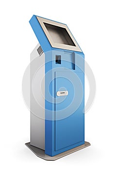 Blue information kiosk. Information terminal. 3d illustration.