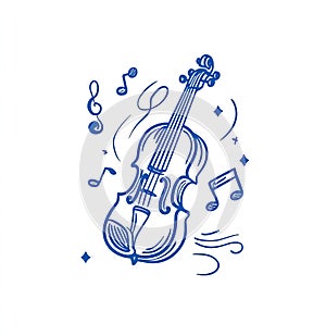 Hand-Drawn Violin and Music Notes Doodle