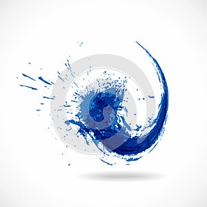 Blue ink splash logo. Abstract colorful water wave. Eco fluid stream design. Vector aqua grunge concept template