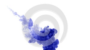 Blue ink in water on white background. 3d animation ink with luma matte as alpha channel for effects or background. 10