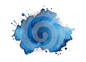 Blue ink watercolor splash paint blob. Blue ink splatter stain abstract vector background.