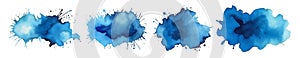 Blue ink watercolor splash paint blob. Blue ink splatter stain abstract vector background.