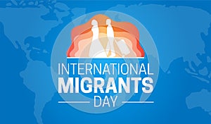 Blue International Migrants Day Background Illustration with Man and Woman