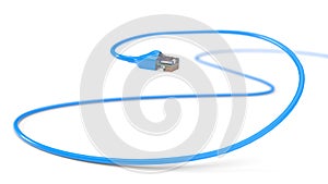 Blue internet cables. conceptual 3d illustration of ethernet cable and rj-45 plug.