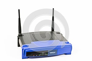 Blue internet router with two antennas