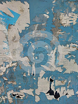 Blue iron plat with paper left, aged iron plat, street environment texture, dirty street, dirty wall