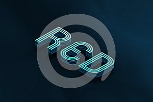 Blue Isometric layer 3d text effect of word Red on blue background.