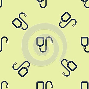 Blue IV bag icon isolated seamless pattern on yellow background. Blood bag. Donate blood concept. The concept of